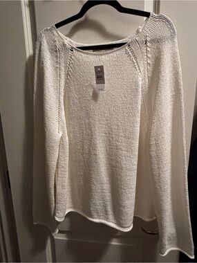 LOFT White Open-Stitch Knit Pullover